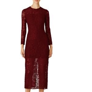 Cynthia Rowley Illusion Lace Sheath Midi dress merlot red - 8